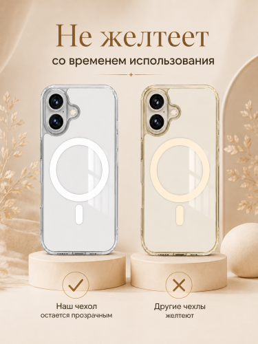 Защитный чехол для iPhone 16 Plus с поддержкой Магсейф, противоударный, прозрачный фото 6