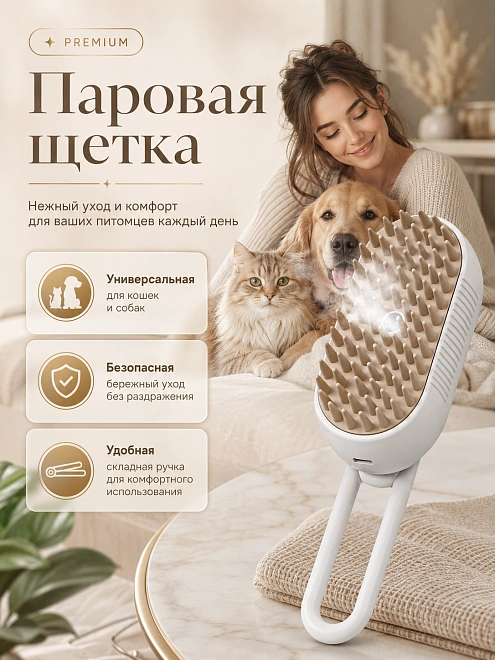 Паровая щетка для кошек и собак, расческа для животных с паром, массажная паровая щетка для расчесывания животных, белый
