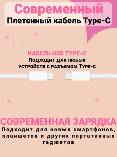 Кабель Type-C - Type-C плетенный для айфона, iPhone 15 Pro Max, Pro, Plus, iPad, AirPods, Android, 2 метра фото 2