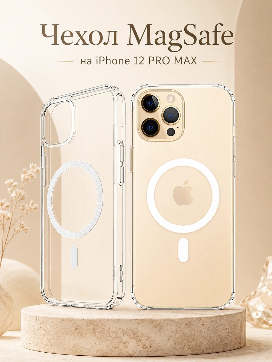 Чехол для iPhone 12 Pro Max с поддержкой MagSafe, противоударный, прозрачный